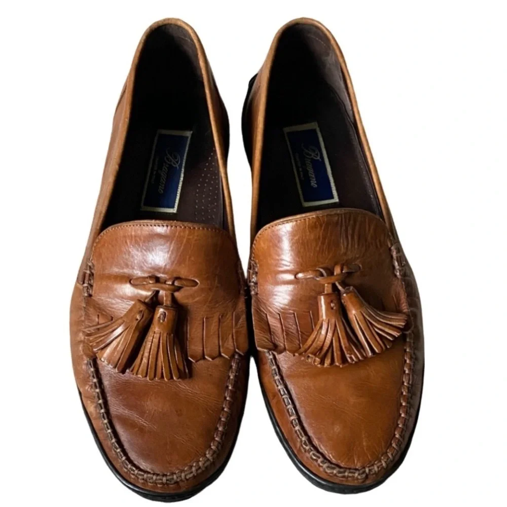 Bragano Brown Leather Tassel Loafers. Size 9.5. Made in Italy.